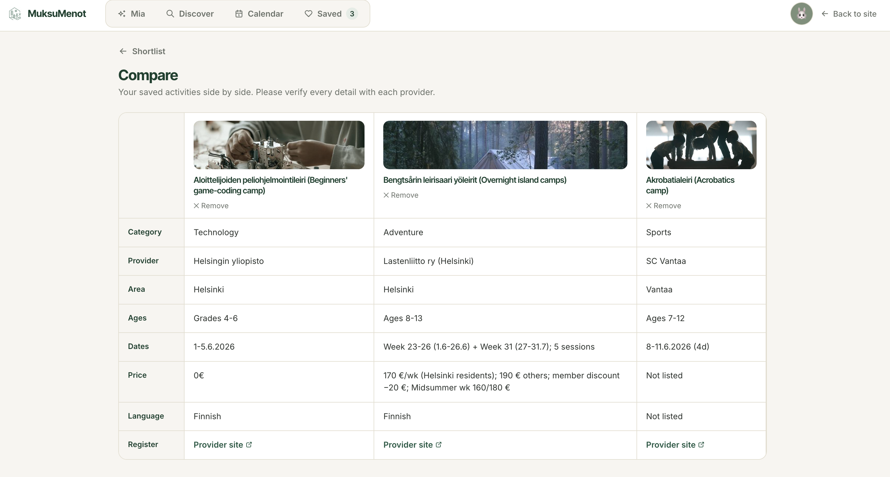 Eight activity worlds: Sports, Arts, Science, Music, Nature, Technology, Adventure, Community